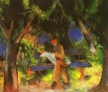 August Macke : Reading man in park